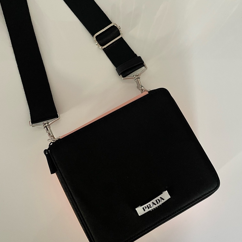 PRADA Black pink Shoulder Bag canvas logo logo